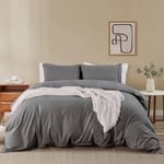 Soifox King Size Duvet Cover Set - Microfiber Plain Dark Grey Bedding Bed Set with Pillow Cases, Soft Zipper Closured Quilt Cover Kingsize Bed, Charcoal Grey