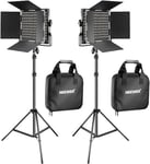 Neewer 2 Packs 660 LED Lumière Dimmable Bicouleur et Support d'Eclairage:(2) 3200-5600K CRI 96+ LED Panneau avec Support U et Barndoor (2) Support de Lumière pour Studio Photo Vidéo, Infrarouge