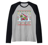 Santa Carrying Christmas Tree On Crane Truck Driver Sweater Raglan Baseball Tee