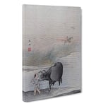 Big Box Art Cow at The Rivers Edge by Hashimoto Gaho Painting Canvas Wall Art Framed Picture Print, 30 x 20 Inch (76 x 50 cm), Grey, Black