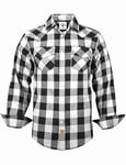 TARAINYA Chemise Flanelle Homme A Carreaux Western Cowboy Manches Longues avec Boutons-Pression Regular Fit Noir Blanc Buffalo 3XL