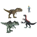 Jurassic World HJK02 -: A New Age Epic Battle Pack, 3 Authentic Dinosaur Figures & 1 Human Figure, Physical and Digital Fun for Children from 4 Years