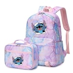 2st Lilo Stitch Multi Pocket Ryggsäck Med Lunchväska Ryggsäck Casual Skolväskor För Kvinnor Student Tonåringar Set