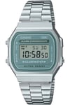 Casio A168WA-3A unisex kello, hopea/vihreä