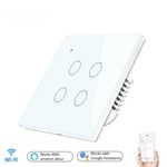 Smart Light Touch Switch 4Gang EU Télécommande sans fil Fonctionne avec Alexa Google Home, Blanc