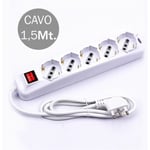 V-tac - Multiplug avec càble 1,5m 5 prises 10/16A 2P+E Bipass + Schuko Light Switch Plug 16A 2P+E Blanc