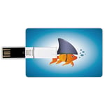 4G USB Flash Drives Credit Card Shape Shark Memory Stick Bank Card Style Little Goldfish Wearing A Shark Fin to Scare Predators Success Concept Decorative,Violet Blue Grey Orange Waterproof Pen Thumb