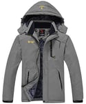 donhobo Men's Fleece Jacket Winter Waterproof Warm Ski Jackets Windproof Coat With Zip Pockets Hood(Grey,L)