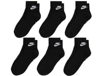 Nike Unisex Everyday Essential Ankle Socks 6 Pairs - Black Cotton - Size Medium