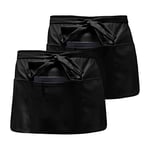 Lot de 2 Tablier Court Imperméable, Demi Tablier Unisex, Tablier Taille Professionnel, Tablier Serveur avec 3 Poches Profondes, Tablier de Cuisine pour Cuisiner, Bistro, Restaurant, Café (Noir)