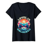 Womens 13 Year Old 13th Birthday Gift Level 13 Unlocked Gamer V-Neck T-Shirt