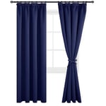 DWCN Pencil Pleat Curtains Blackout Curtains for Bedroom Thermal Insulated Room Darkening Curtains for Living Room 46 x 90 inch Length, Navy Blue, 2 Panels