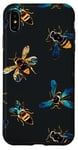 Coque pour iPhone XS Max Coque de téléphone motif géométrique bleu avec abeilles sur noir