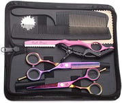 Kit de Ciseaux de Coiffure Professionnel Rose Ciseaux Coiffure 5,5 Pouces Peigne Inox Acier Japonais Ciseaux Coiffure Desepaissir Ciseaux Cheveux Coupe Frange Barbe pour Coiffeur Enfant Femme