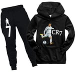 Barn Pojkar CR7 Ronaldo Träningsoverall Set Hoodie Sweatshirt Hoodie Byxor Outfit Svart Black 160cm