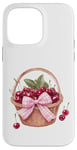 Coque pour iPhone 14 Pro Max Noeud coquette rose sur un panier en osier avec cerises