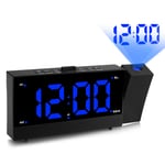 I-WILL Projection Alarm Clock, Large Digital 180 ° Rotatable Projector Clock Dual Alarm with FM Radio Bedside, Two USB Charging Port 5.5" LED Mirror Display Ceiling Clock for Bedrooms Office - Black