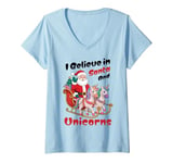 Womens I Believe in Santa and Unicorns Christmas Tee V-Neck T-Shirt