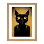 Doppelganger33 LTD Black Cat Le Chat Noir Modern Mustard Artwork Framed Wall Art Print 18X24 Inch