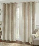 Shimmer Crushed Velvet 90" x 90" Cream Natural Lined Eyelet Curtains Luxury