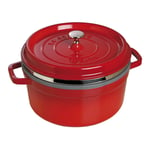 Staub La Cocotte Pata höyrystimellä Pyöreä 26 cm, Valurauta Kirsikka 40510-601-0