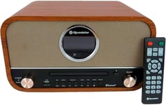 Stéréo Vintage, Radio Numérique FM, Lecteur CD-MP3/CDR/CDRW, Bluetooth, Enregistrement et Lecture USB, ENTRÉE AUX RCA, Télécommande, Connexion pour Casque, Rétro, Bois