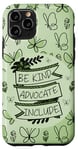 Coque pour iPhone 11 Pro Green Doodle Butterfly Be Kind Advocate Inclut Gentiment