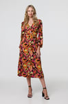 Izabel London Womens Orange Tropical Floral Print Long Sleeve Midi Dress - Size 18 UK