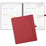 POPRUN Agenda 2025 Semainier 26,5 x 21,5 cm D'août 2024 à déc 2025, Planner Vertical Scolaire 17 Mois avec Couverture Souple Spirale, Règle et signet, Papier Certifié FSC®80 g/m² - Bourgogne