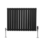 Radiateur à Colonne Ovale 600 x 780mm & Robinet Thermostatique Chromé, Chauffage Moderne Horizontal en Acier au Carbone Noir Mat, Cuisine Salle de Bain [Brosse, Attaches & Supports INCLUS]