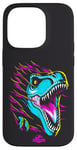 Coque pour iPhone 14 Pro Jurassic World Colorful Neon Iconic T-Rex Logo