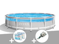 Kit piscine tubulaire Intex Prism Frame Clearview ronde 4,27 x 1,07 m + 6 cartouches de filtration + Aspirateur