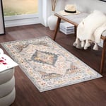 Livabliss Casablanca Tapis Vintage - Tapis de Couloir, Salon, Salle à Manger, Chambre, Cuisine - Tapis Boheme Chic, Design Traditionnel Oriental, Tapis Coloré Poil Court 80x150cm - Taupe, Bleu, Gris