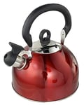 Buckingham Red Colour Coated Stainless Steel Retro Whistling Kettle 2.5 Litre with Heat Resistant phenolic Handle, 2.5 L