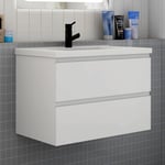 Meuble de salle de bain avec vasque, 80 cm 2 tiroirs à fermeture amortie blanc, meuble suspendu