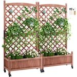 Vevor Jardiniere avec Treillis, Lot de 2 Lit de Jardin Surelevee 75x33x156 cm Bac a Fleur Exterieur Autoportant en Bois avec Trous de Drainage pour