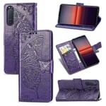 Yhteensopiva Sony Xperia 5 Ii -lompakkokotelon Butterfly-kohokuvioidun Pu-nahkaisen kickstand-korttipaikan kanssa Flip Folio Cover