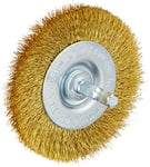 kwb Brosse à disque, fine, fil de laiton, Ø 75 mm pour le métal et la pierre, brosse métallique pour perceuse, y compris tige hexagonale E6.3, pour dérouiller, décalaminer, rendre rugueux et nettoyer