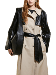 SISLEY Oversized Contrast Panel Trench Coat, Beige/Black