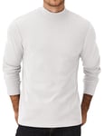 COOFANDY T-Shirt Thermique à Manches Longues pour Homme - Demi-Col Roulé, Slim Fit avec Lignes Verticales et Monochrome, Basique d'automne et d'hiver Blanc-Col Montant M