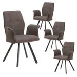 SELMA - Lot de 4 Fauteuils Tissu Gris Anthracite Effet Tricoté Pieds Métal Noir