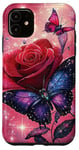 Coque pour iPhone 11 Rose et papillon mignon sur fond rose