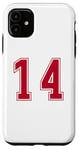 Coque pour iPhone 11 Rouge Numéro 14 Équipe Junior Sports Uniforme Numéroté