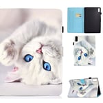 For Lenovo Tab M9 Sewing Thread Horizontal Painted Tablet Leather Case with Pen Cover(White Cat)