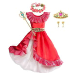 Elena Of Avalor Prinsessdräkt Tjej Disney Anime Rollspel Kläder Halloween Carnival Cosplay Outfit Barn Röd Volang Lång Klänning Elena Sets 02 7-8Y Tag-L