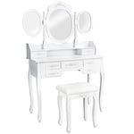 TecTake Coiffeuse Table de Maquillage Vanity Desk avec 3 Miroirs & Tabouret Coiffeuse & 7 Tiroirs Rangement Maquillage Coiffeuse Adulte Femme en Bois Blanc