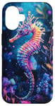 Coque pour iPhone 16 Hippocampe éclatant au milieu de la flore sous-marine colorée