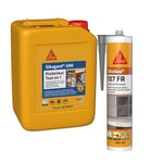 Sikagard Protection Tout en 1, Protection hydrofuge façade, toiture et sol pour matériaux poreux et peu poreux, 5L & 107 Joint et Fissures Gris, Mastic acrylique professionnel multi support, 300ml