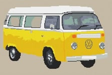 Volkswagen Camper Van Bay Window (detailed) Cross Stitch Kit - Yellow