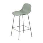 Muuto - Fiber Bar Stool W. Backrest Tube Base 75 cm Dusty Green/Dusty Green - Grå - Barstolar - Metall/Plast